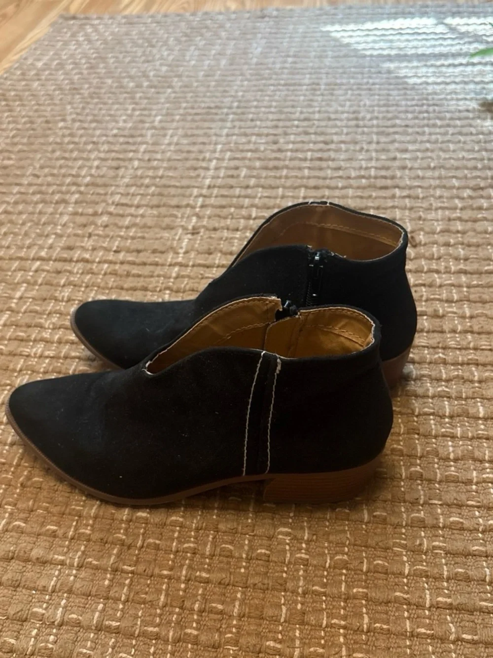 Qupid Black Suede Ankle Booties with Side Zip